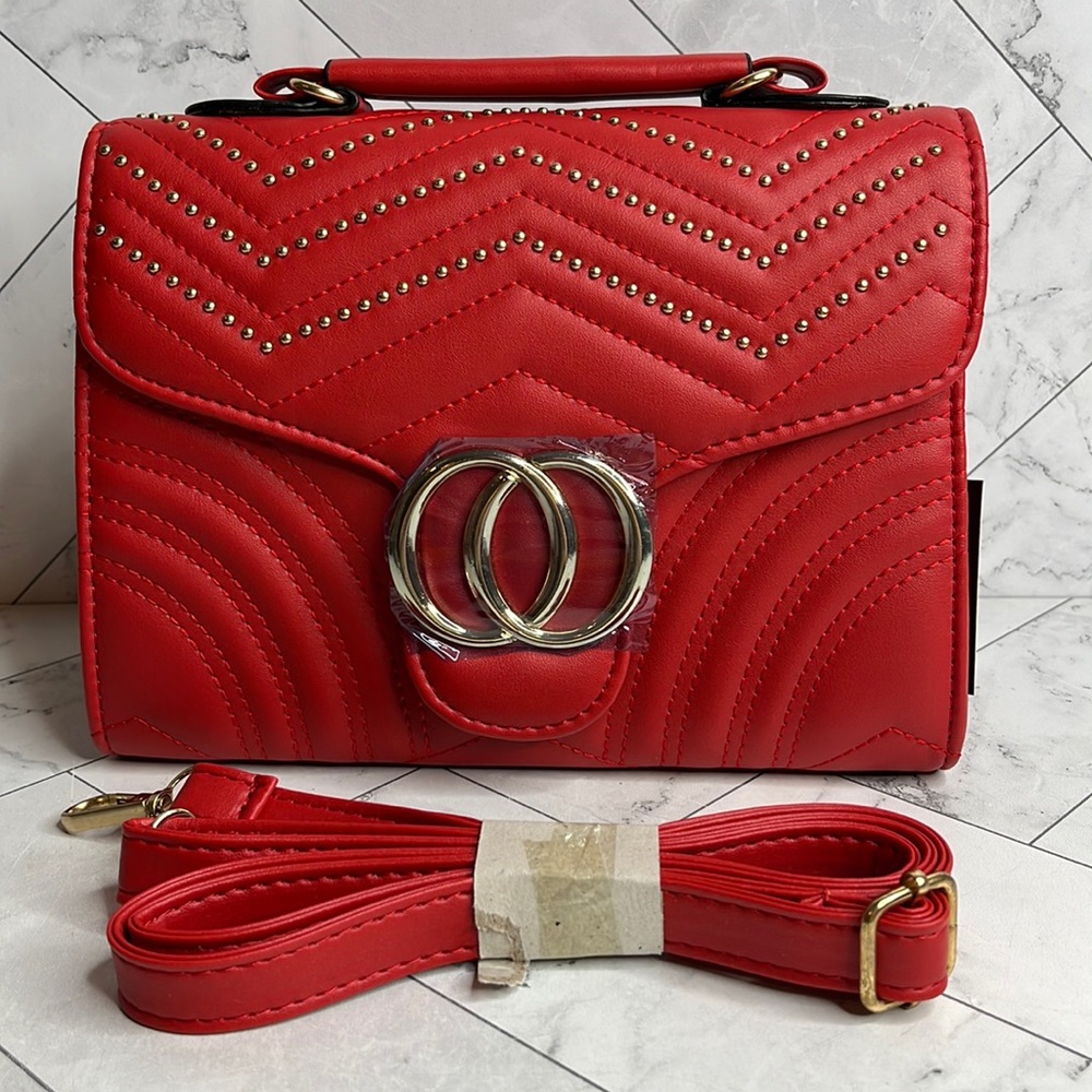 NWT Gladdon Red Shoulder Bag Quilted Pattern and Heart Design